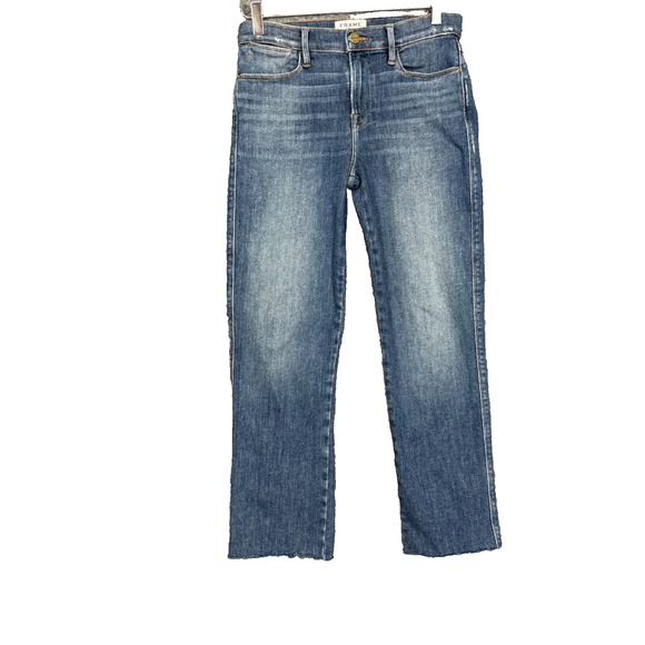 Frame Denim Denim - Frame Jeans Womens 26 Blue Le High Straight Raw Hem Medium Wash Cotton Stretch